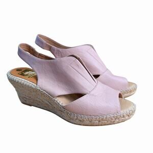 Kanna Dusty Pink Nubuck Leather Sling-back Peep Toe Espadrille Wedge Sandals 9.5